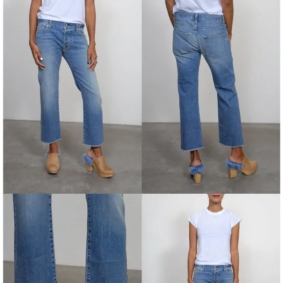 NILI LOTAN sz 27 Boyfriend Jeans in Venice Wash Blue Raw Hem Crop Mid Rise - Picture 3 of 13